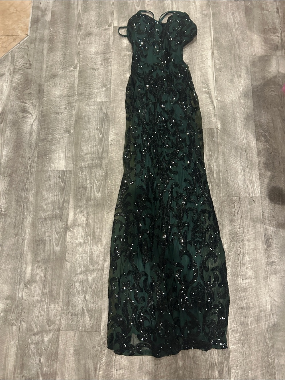 Dark Green Strapless Sequin Gown
